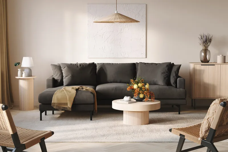 Menard 3-seters Venstrevendt L-formet Divansofa i Manchester - Mørk grå - Møbler - Sofaer - Sofa med sjeselong - 3 seters sofa med divan