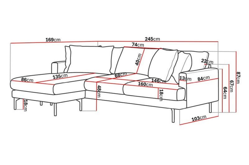 Menard 3-seters Venstrevendt L-formet Divansofa i Manchester - Mørk grå - Møbler - Sofaer - Sofa med sjeselong
