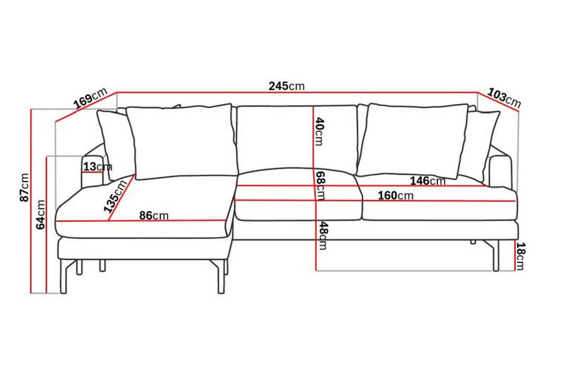 Menard 3-seters Venstrevendt L-formet Divansofa i Manchester - Mørk grå - Møbler - Sofaer - Sofa med sjeselong