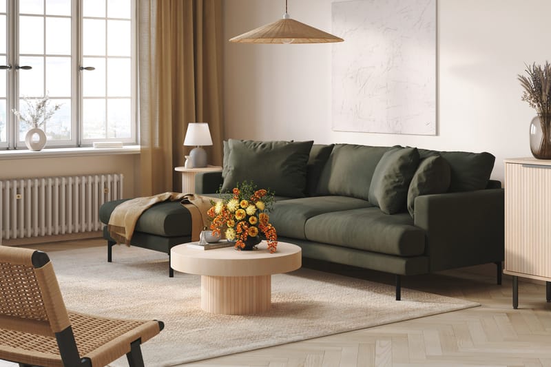 Menard 3-seters Venstrevendt L-formet Divansofa i Manchester - Mørk grønn - Møbler - Sofaer - Sofa med sjeselong - 3 seters sofa med divan