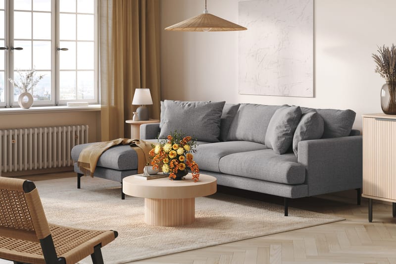 Menard 3-seters Venstrevendt L-formet Divansofa i Stoff - Grå - Møbler - Sofaer - Sofa med sjeselong - 3 seters sofa med divan