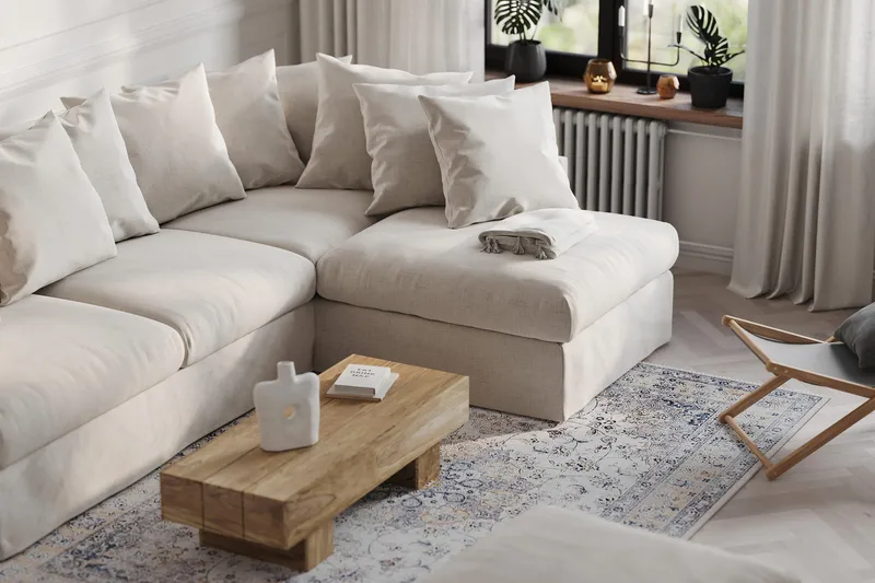 Menard 4-seters Høyrevendt Dyp L-formet Sjeselongsofa i Stoff - Beige - Møbler - Sofaer - Sofa med sjeselong - 4 seters sofa med divan