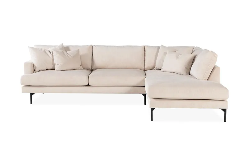 Menard 4-seters Høyrevendt L-formet Sjeselongsofa + Fotskammel i Manchester - Beige - Møbler - Sofaer - Sofa med sjeselong - 4 seters sofa med divan