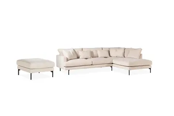 Menard 4-seters Høyrevendt L-formet Sjeselongsofa + Fotskammel i Manchester - Beige - Møbler - Sofaer - Sofa med sjeselong - 4 seters sofa med divan