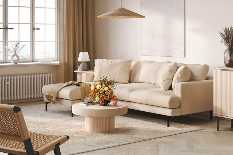 Menard 4-seters Venstrevendt Dyp L-formet Divansofa i Manchester - Beige - Møbler - Sofaer - Sofa med sjeselong