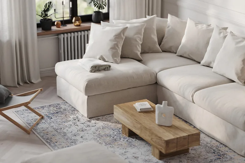 Menard 4-seters Venstrevendt L-formet Sjeselongsofa i Stoff - Beige - Møbler - Sofaer - Sofa med sjeselong - 4 seters sofa med divan