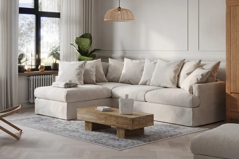 Menard 4-seters Venstrevendt L-formet Sjeselongsofa i Stoff - Beige - Møbler - Sofaer - Sofa med sjeselong - 4 seters sofa med divan