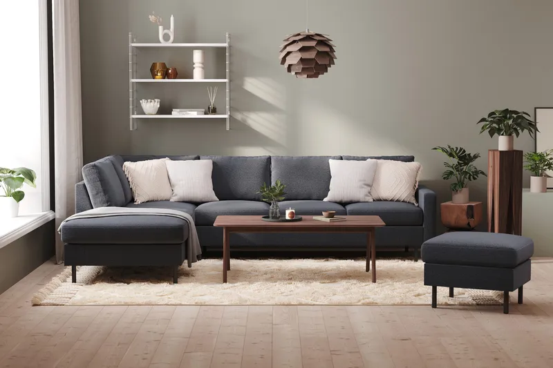 Peppe 4-seters Venstrevendt L-formet Sjeselongsofa i Stoff - Mørk grå - Møbler - Sofaer - Sofa med sjeselong - 4 seters sofa med divan