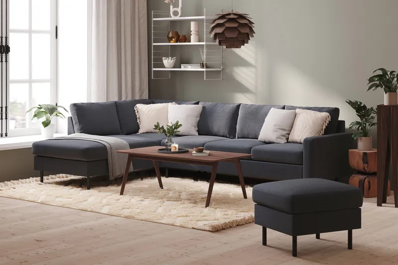 Peppe 4-seters Venstrevendt L-formet Sjeselongsofa i Stoff - Mørk grå - Møbler - Sofaer - Sofa med sjeselong - 4 seters sofa med divan