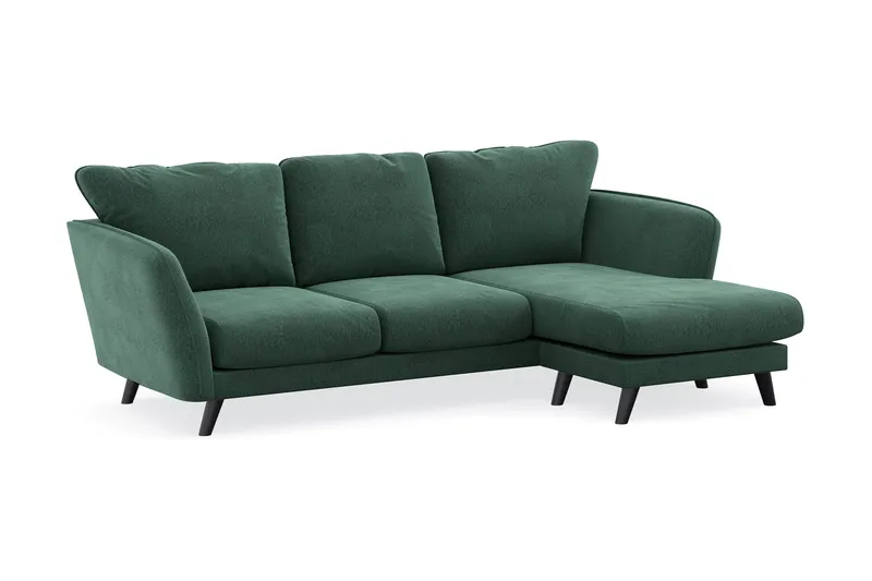 Trend Lyx 3-seters Høyrevendt L-formet Sjeselongsofa i Fløyel - Mørkegrønn - Møbler - Sofaer - Sofa med sjeselong - 4 seters sofa med divan