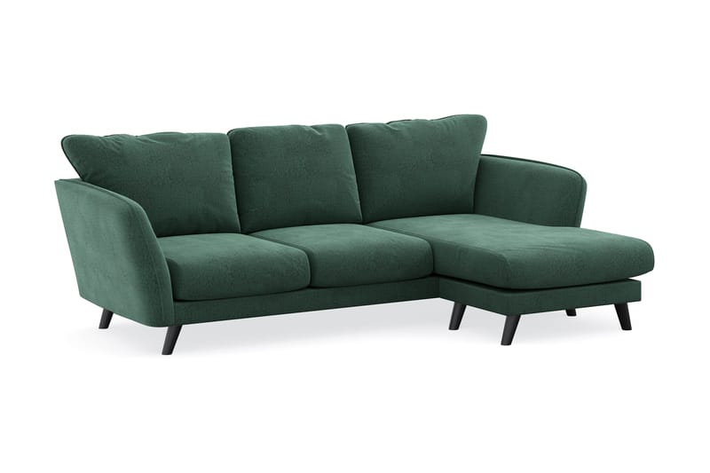 Trend Lyx 3-seters Høyrevendt L-formet Sjeselongsofa i Fløyel - Mørkegrønn - Møbler - Sofaer - Sofa med sjeselong