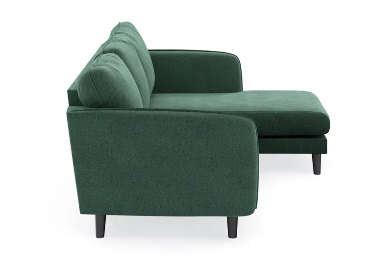 Trend Lyx 3-seters Høyrevendt L-formet Sjeselongsofa i Fløyel - Mørkegrønn - Møbler - Sofaer - Sofa med sjeselong - 4 seters sofa med divan