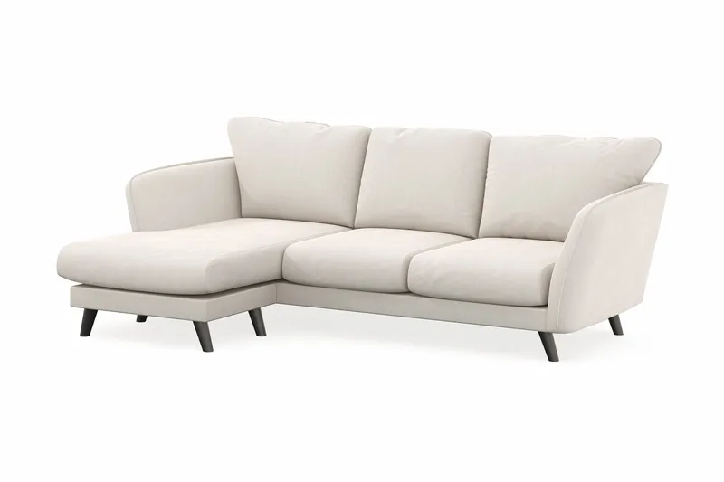 Trend Lyx 3-seters Venstrevendt L-formet Sjeselongsofa i Fløyel - Kremhvit - Møbler - Sofaer - Sofa med sjeselong - 4 seters sofa med divan