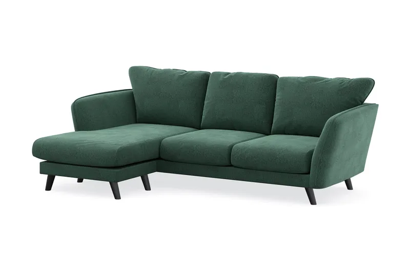 Trend Lyx 3-seters Venstrevendt L-formet Sjeselongsofa i Fløyel - Mørkegrønn - Møbler - Sofaer - Sofa med sjeselong - 4 seters sofa med divan