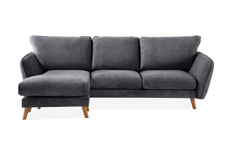 Trend Lyx 3-seters Venstrevendt L-formet Sjeselongsofa i Stoff, Mørk grå