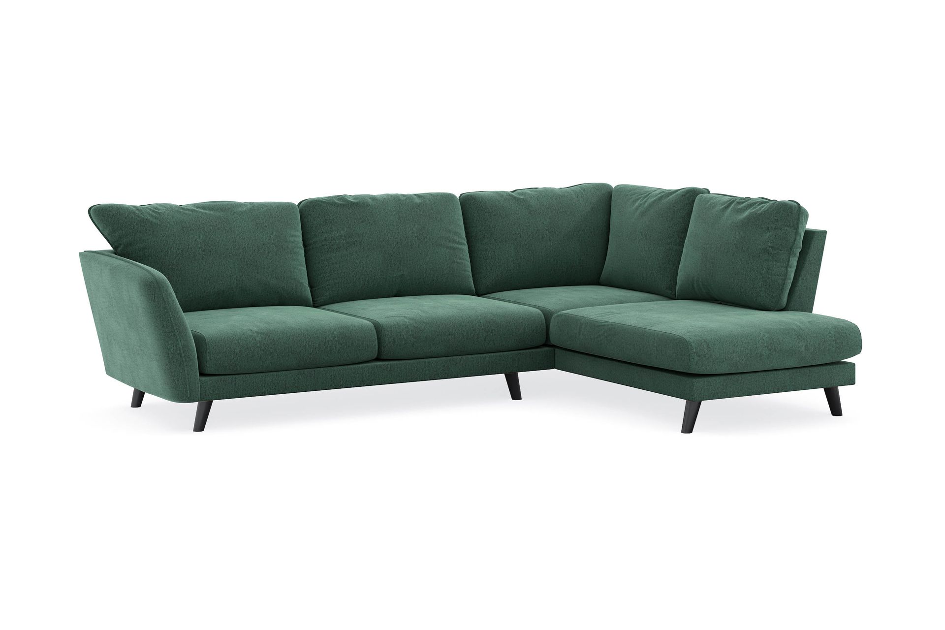 Trend Lyx 4-seters Høyrevendt L-formet Sjeselongsofa i Fløyel - Mørkegrønn - Møbler - Sofaer - Sofa med sjeselong