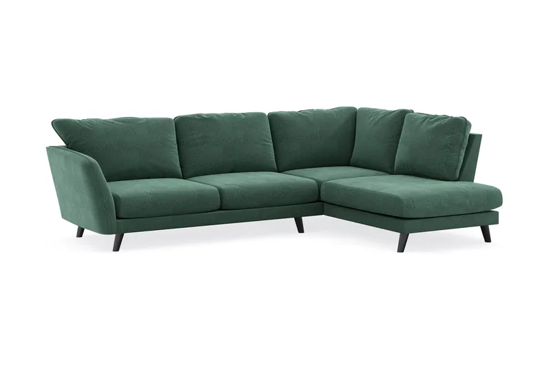 Trend Lyx 4-seters Høyrevendt L-formet Sjeselongsofa i Fløyel - Mørkegrønn - Møbler - Sofaer - Sofa med sjeselong - 4 seters sofa med divan