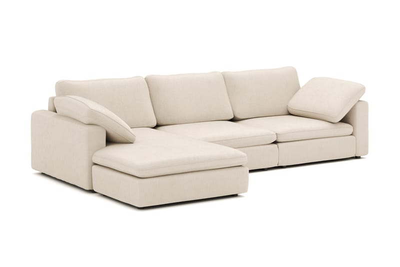 Visby 4-seters L-formet dyp vendbar sofa med sjeselong i stoff - Beige - Møbler - Sofaer - Sofa med sjeselong - 4 seters sofa med divan