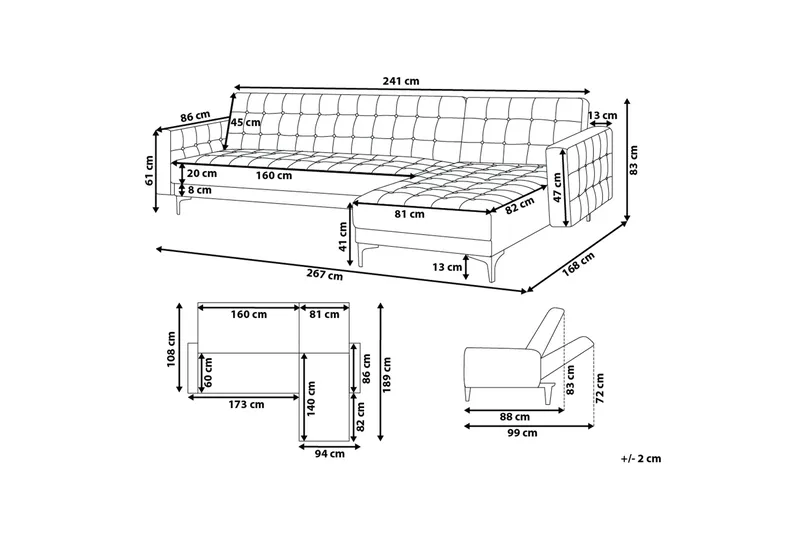 Aberdeen Hjørnesofa 267 cm - Grå - Møbler - Sofaer - Sofa med sjeselong