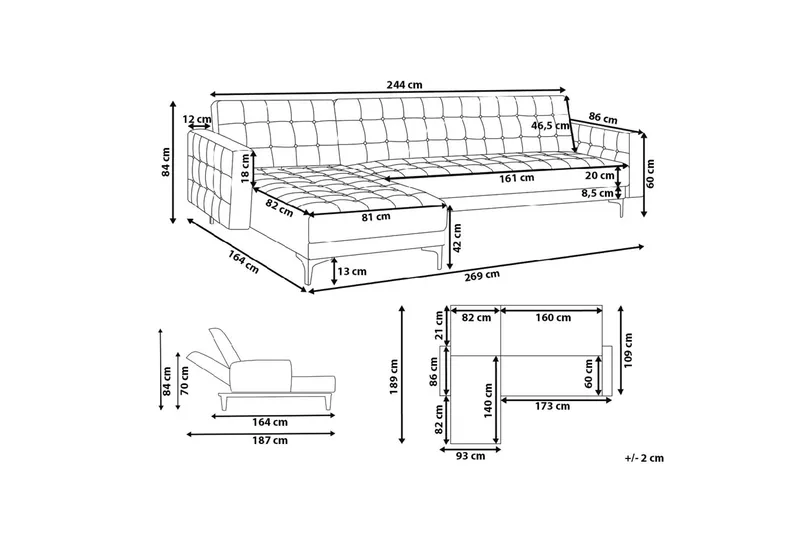 Aberdeen Hjørnesofa 267 cm - Grå - Møbler - Sofaer - Sofa med sjeselong