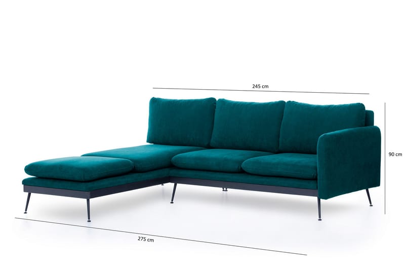 Amoeiro Divansofa - Grønn - Sofa med sjeselong - 3 seters sofa med divan