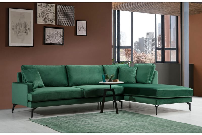 Andary Divansofa - Grønn/Svart - Sofa med sjeselong - 4 seters sofa med divan