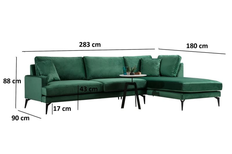Andary Divansofa - Grønn/Svart - Møbler - Sofaer - Sofa med sjeselong