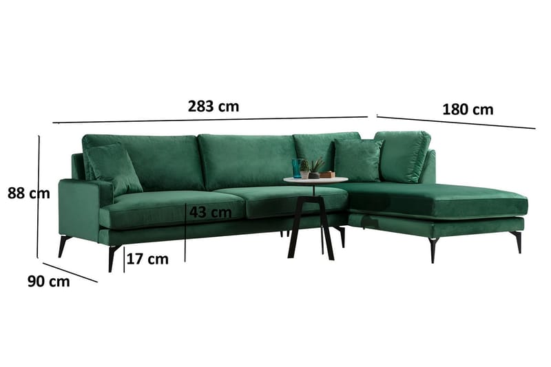 Andary Divansofa - Grønn/Svart - Sofa med sjeselong - 4 seters sofa med divan