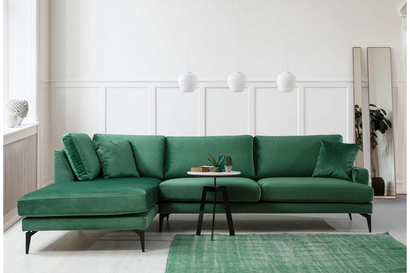 Andary Divansofa - Grønn/Svart - Sofa med sjeselong - 4 seters sofa med divan