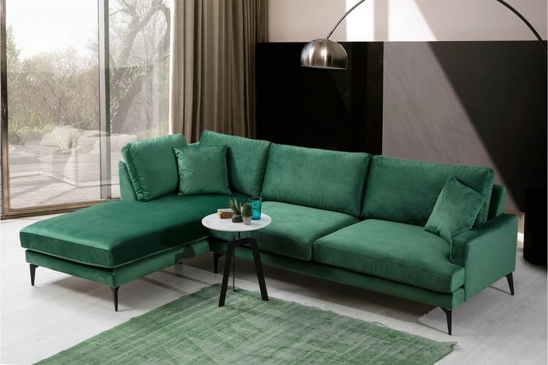 Andary Divansofa - Grønn/Svart - Sofa med sjeselong - 4 seters sofa med divan