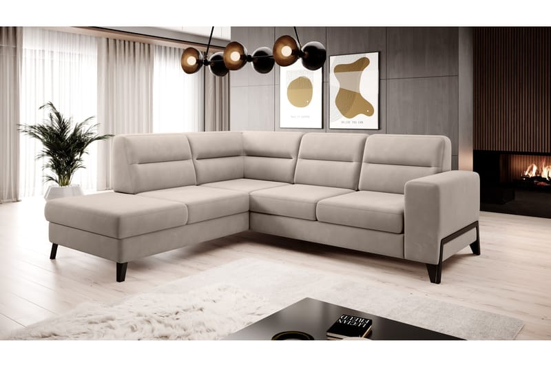 Anglika Sofa m. Sjeselong 4-seters - Beige - Sofa med sjeselong - 4 seters sofa med divan - Fløyel sofaer