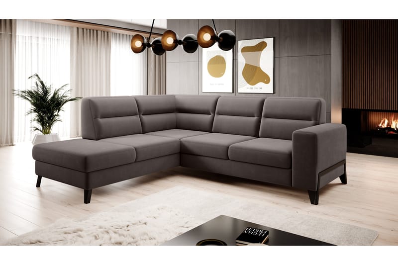 Anglika Sofa m. Sjeselong 4-seters - Beige - Sofa med sjeselong - 4 seters sofa med divan - Fløyel sofaer