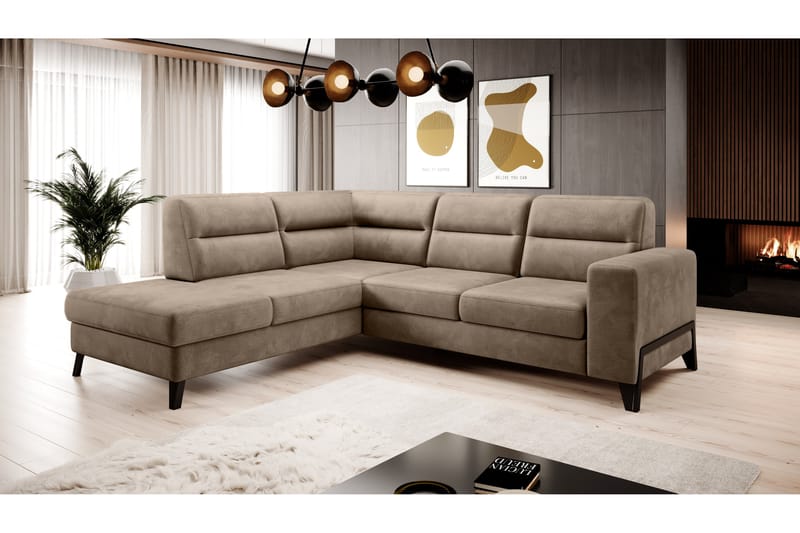 Anglika Sofa m. Sjeselong 4-seters - Beige - Sofa med sjeselong - 4 seters sofa med divan - Fløyel sofaer