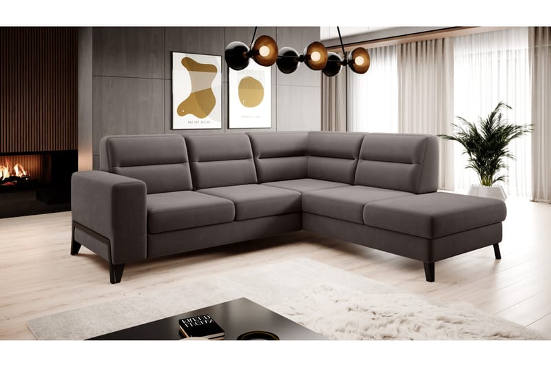 Anglika Sofa m. Sjeselong 4-seters - Beige - Sofa med sjeselong - 4 seters sofa med divan - Fløyel sofaer