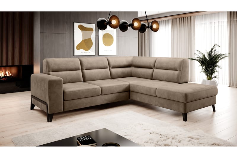 Anglika Sofa m. Sjeselong 4-seters - Beige - Sofa med sjeselong - 4 seters sofa med divan - Fløyel sofaer