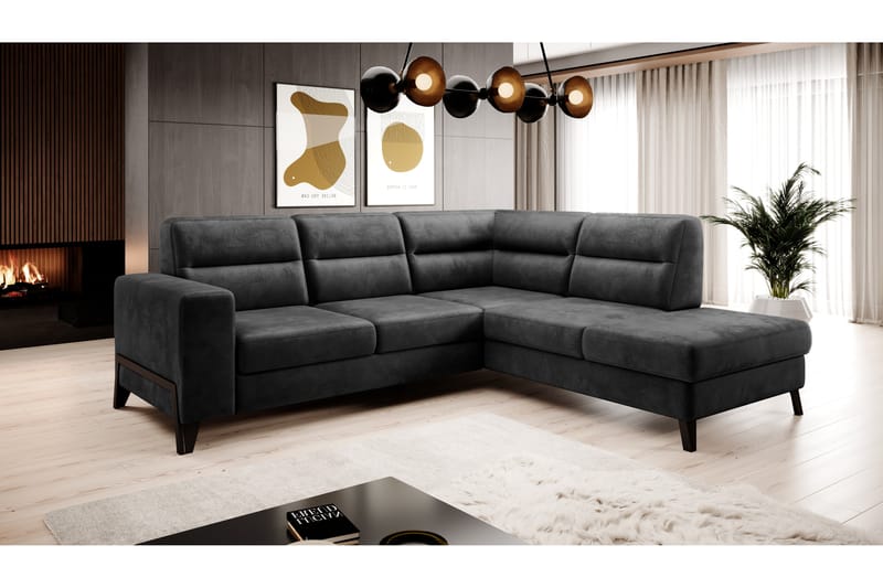 Anglika Sofa m. Sjeselong 4-seters - Grå - Sofa med sjeselong - 4 seters sofa med divan - Fløyel sofaer