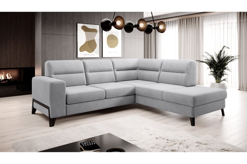 Anglika Sofa m. Sjeselong 4-seters - Grå - Sofa med sjeselong - 4 seters sofa med divan - Fløyel sofaer