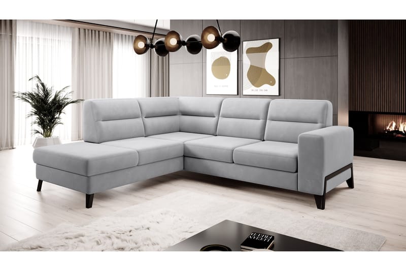 Anglika Sofa m. Sjeselong 4-seters - Grå - Sofa med sjeselong - 4 seters sofa med divan - Fløyel sofaer