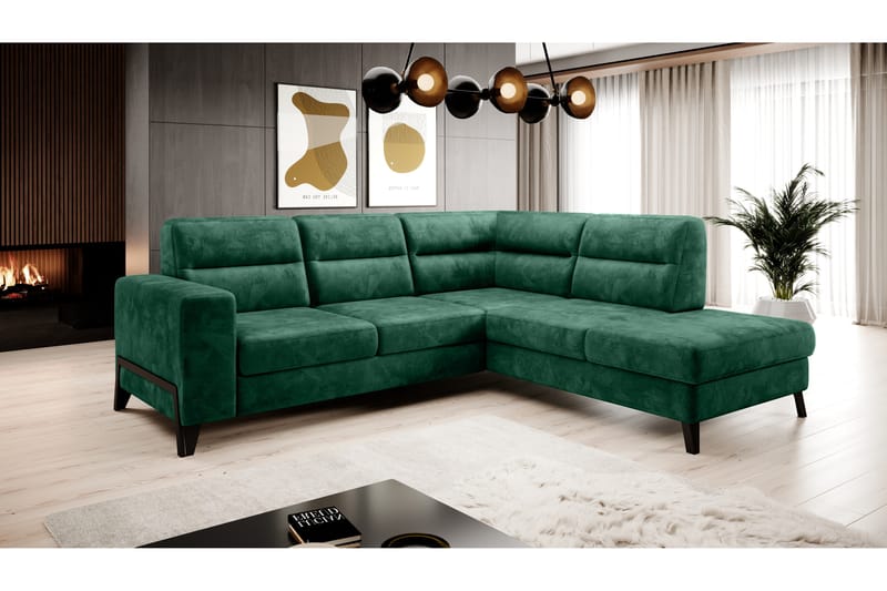 Anglika Sofa m. Sjeselong 4-seters - Grønn - Sofa med sjeselong - 4 seters sofa med divan - Fløyel sofaer