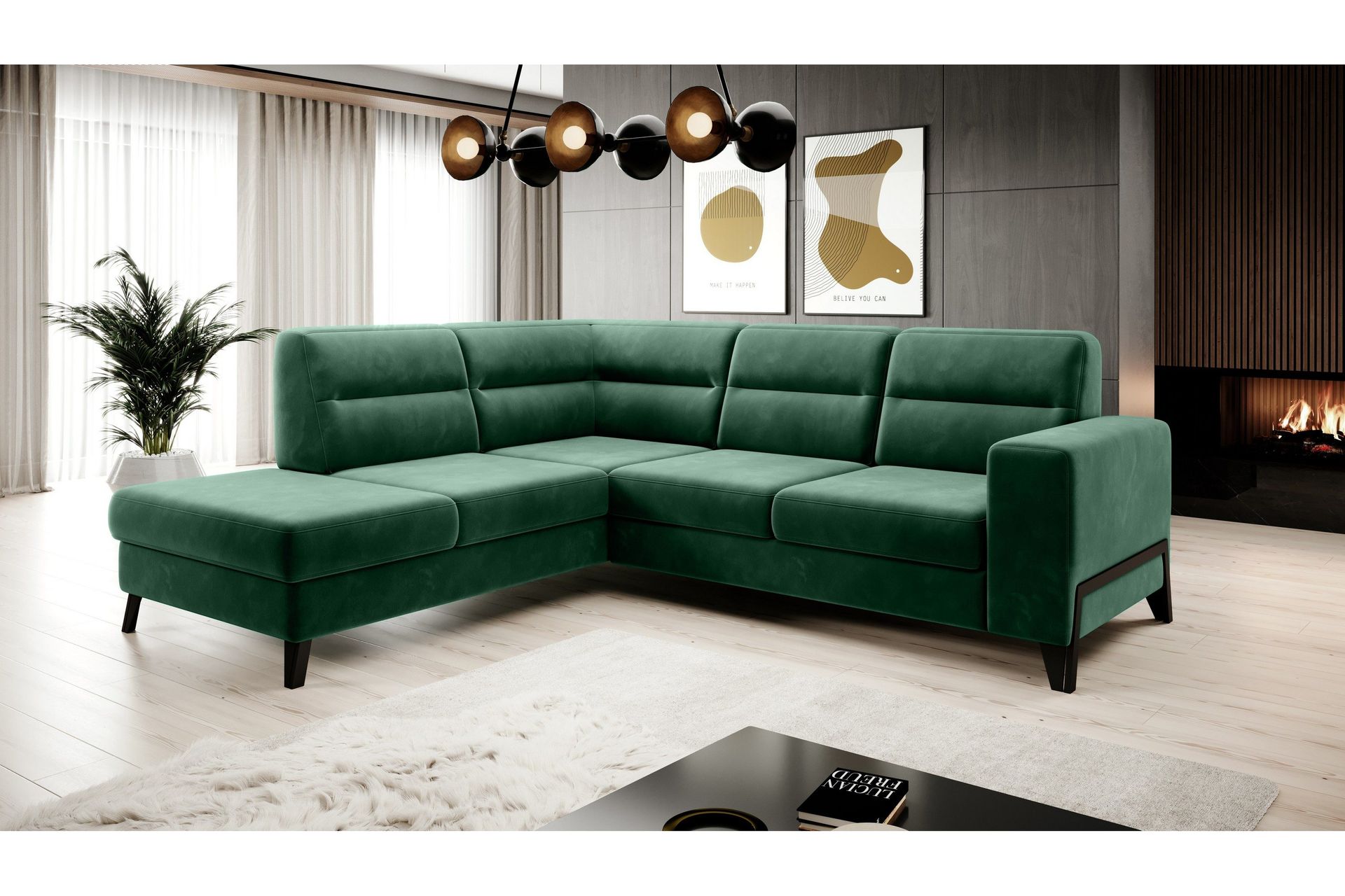 Anglika Sofa m. Sjeselong 4-seters - Grønn