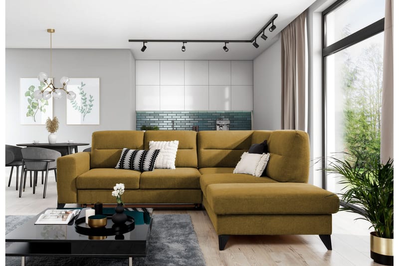 Anglika Sofa m. Sjeselong 4-seters - Gul - Møbler - Sofaer - Sofa med sjeselong
