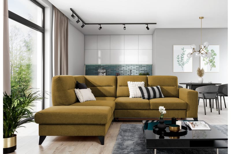 Anglika Sofa m. Sjeselong 4-seters - Gul - Møbler - Sofaer - Sofa med sjeselong