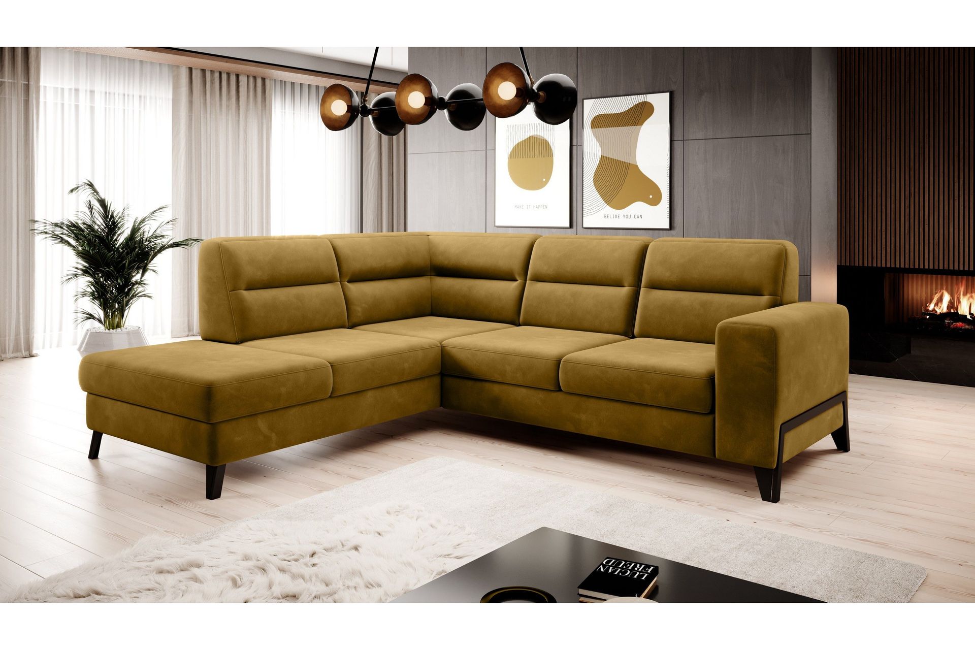 Anglika Sofa m. Sjeselong 4-seters - Gul