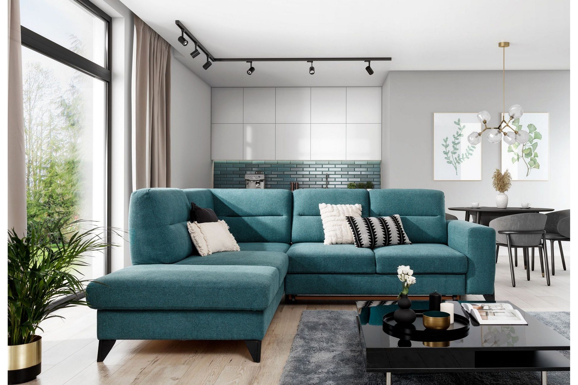 Anglika Sofa m. Sjeselong 4-seters - Lyseblå