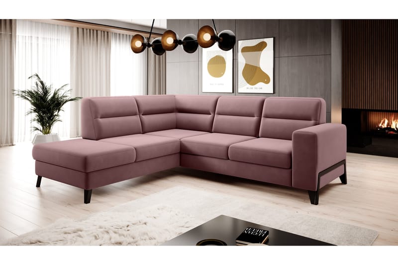 Anglika Sofa m. Sjeselong 4-seters - Rosa - Sofa med sjeselong - 4 seters sofa med divan - Fløyel sofaer