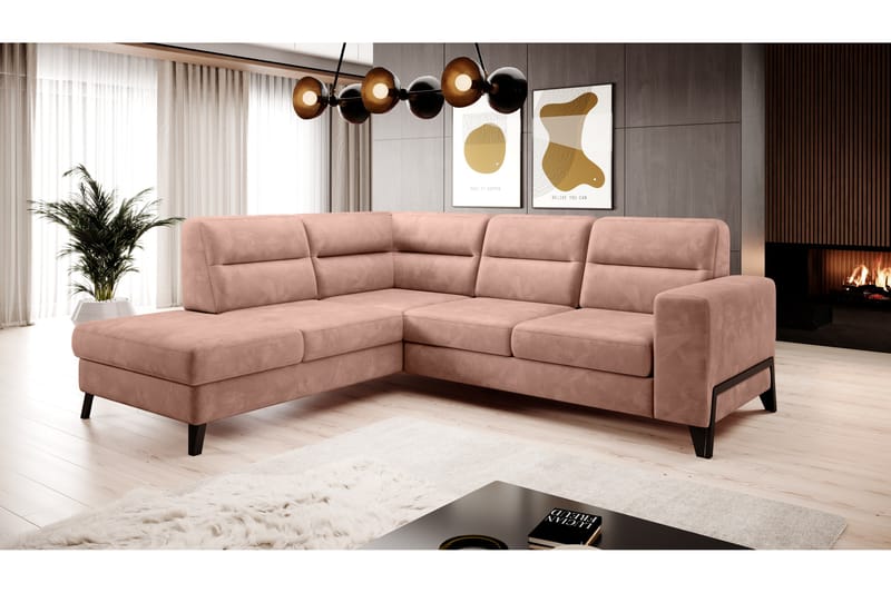 Anglika Sofa m. Sjeselong 4-seters - Rosa - Sofa med sjeselong - 4 seters sofa med divan - Fløyel sofaer