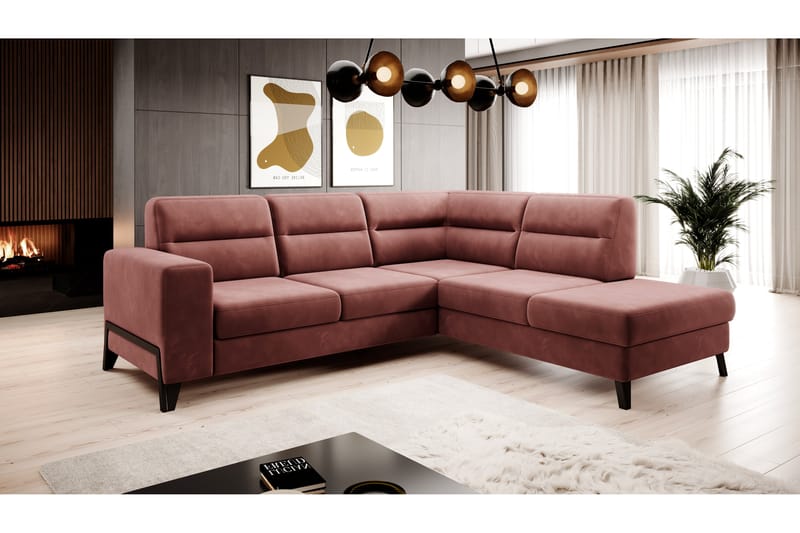 Anglika Sofa m. Sjeselong 4-seters - Rosa - Sofa med sjeselong - 4 seters sofa med divan - Fløyel sofaer