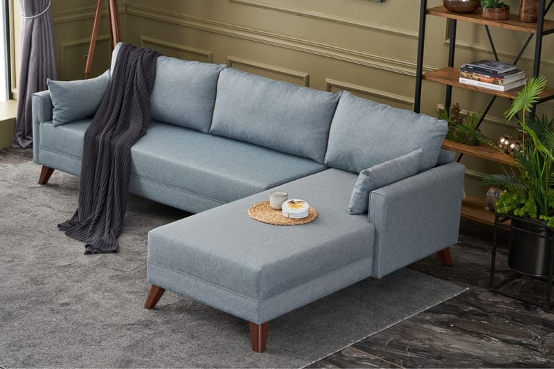 Antigua Divansofa Høyre - Blå/Brun - Sofa med sjeselong - 4 seters sofa med divan