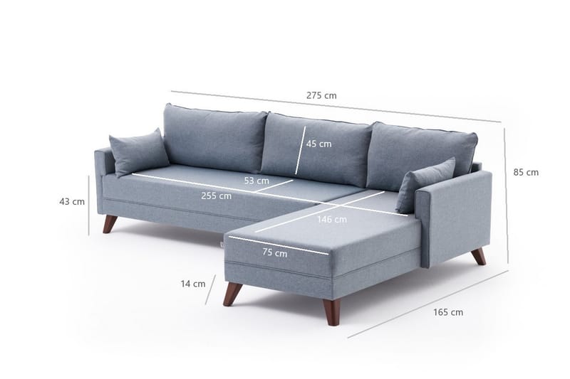 Antigua Divansofa Høyre - Blå/Brun - Sofa med sjeselong - 4 seters sofa med divan