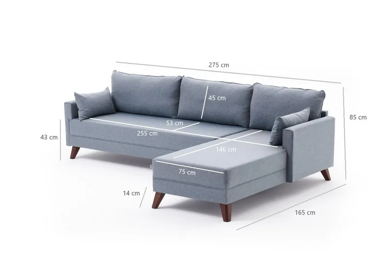 Antigua Divansofa Høyre - Blå/Brun - Møbler - Sofaer - Sofa med sjeselong